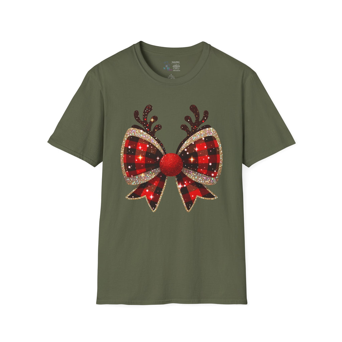 Reindeer Bow T-Shirt / Military Green / 4X - The Avenue Maker Marketplace