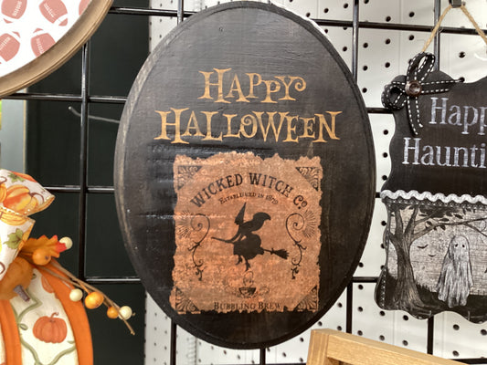 11.5” Oval orange witch sign