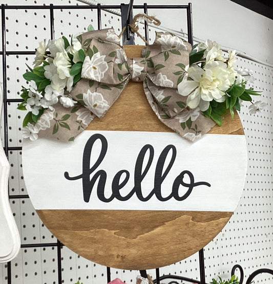 14” Hello white flower sign
