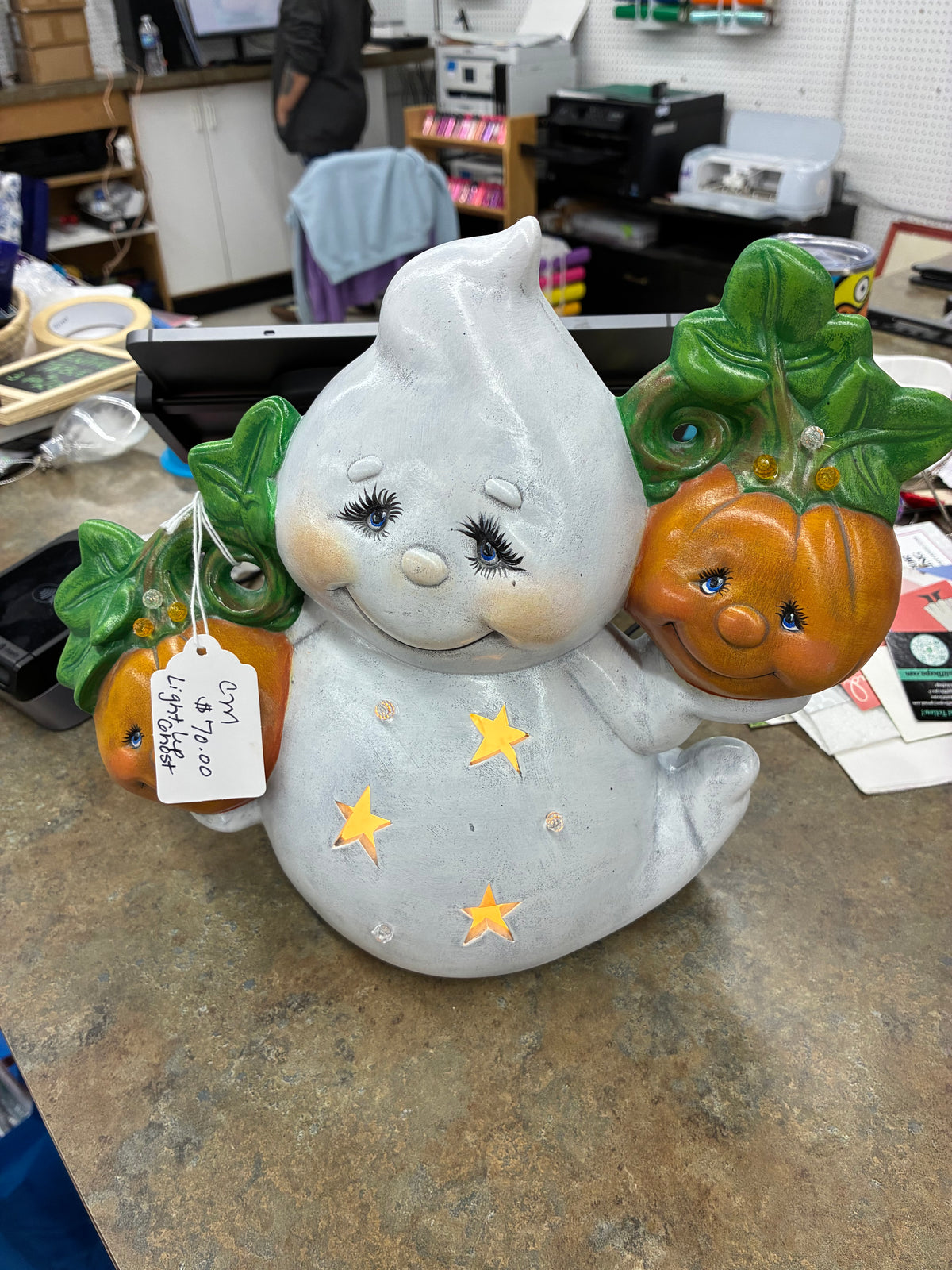 Light Up Ghost with 2 pumpkins