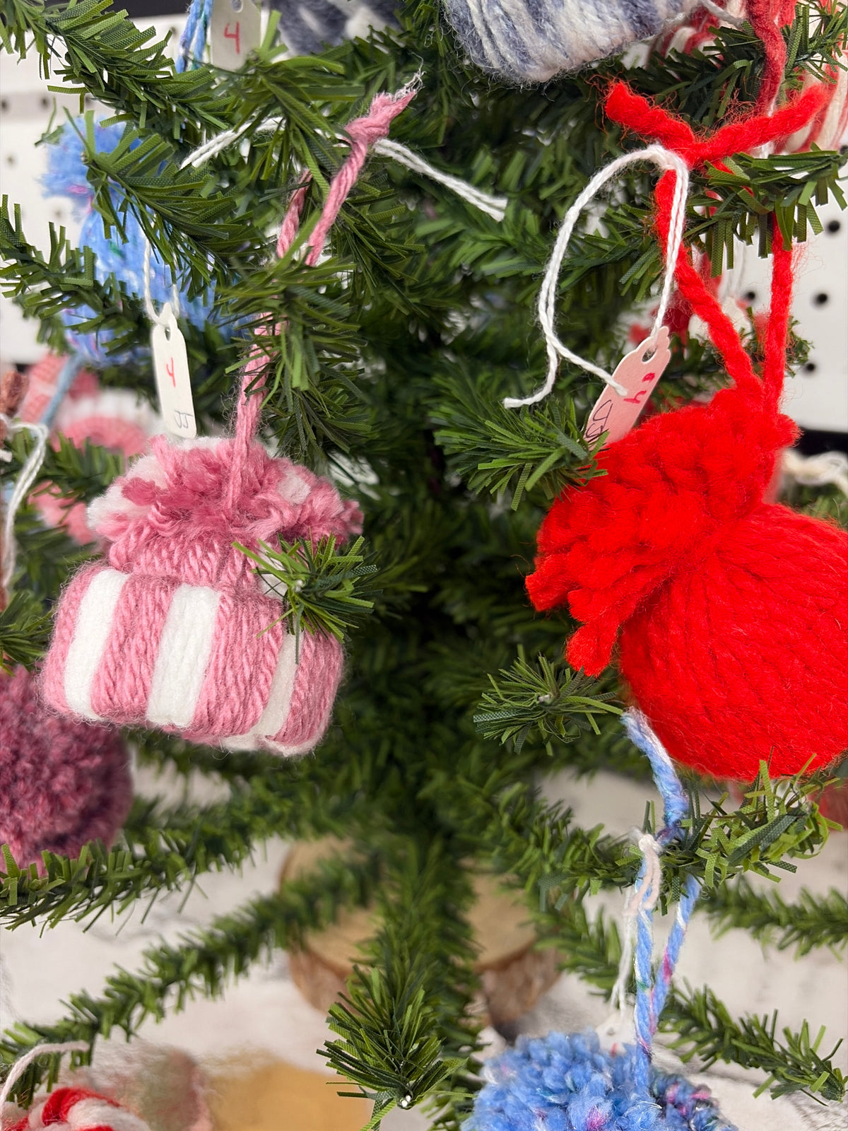 Yarn hat ornaments